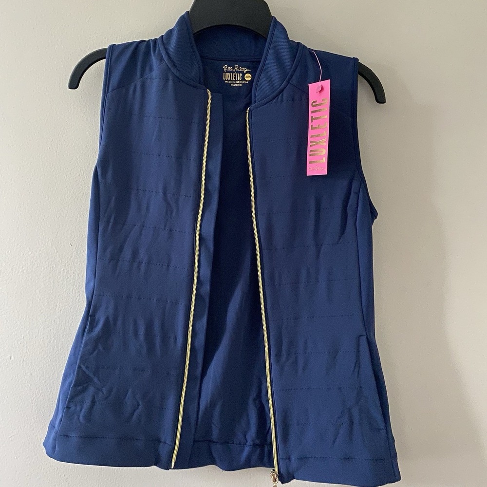 Lilly Pulitzer Luxletic Kimberline Hybrid Vest XXS Low Tide Navy NWT Flaw - Picture 8 of 15